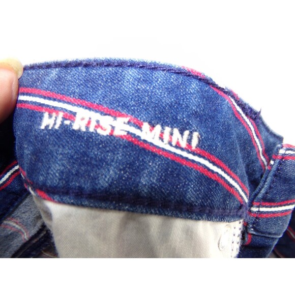 AMERICAN EAGLE Skirt 6 Denim Mini Super Stretch Striped Straight High Rise Blue - Picture 5 of 8